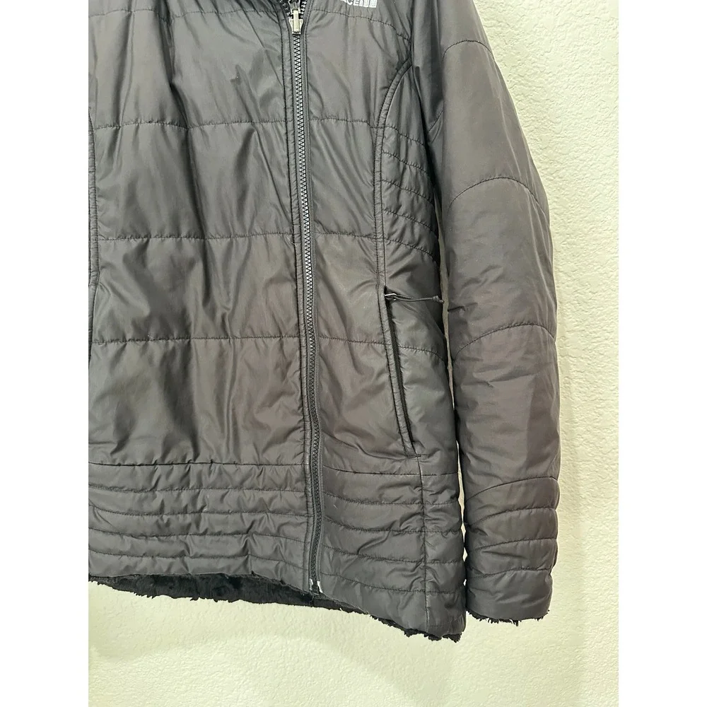 The North Face Mossbud Swirl Reversible Jacket Gray Black Fleece Hooded SmallP
